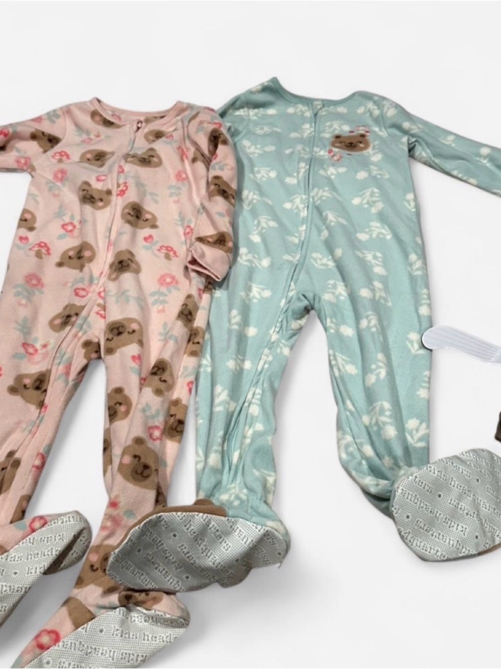 Kids Headquarters Pink and Light Blue Bear Print Footed One-Pieces
